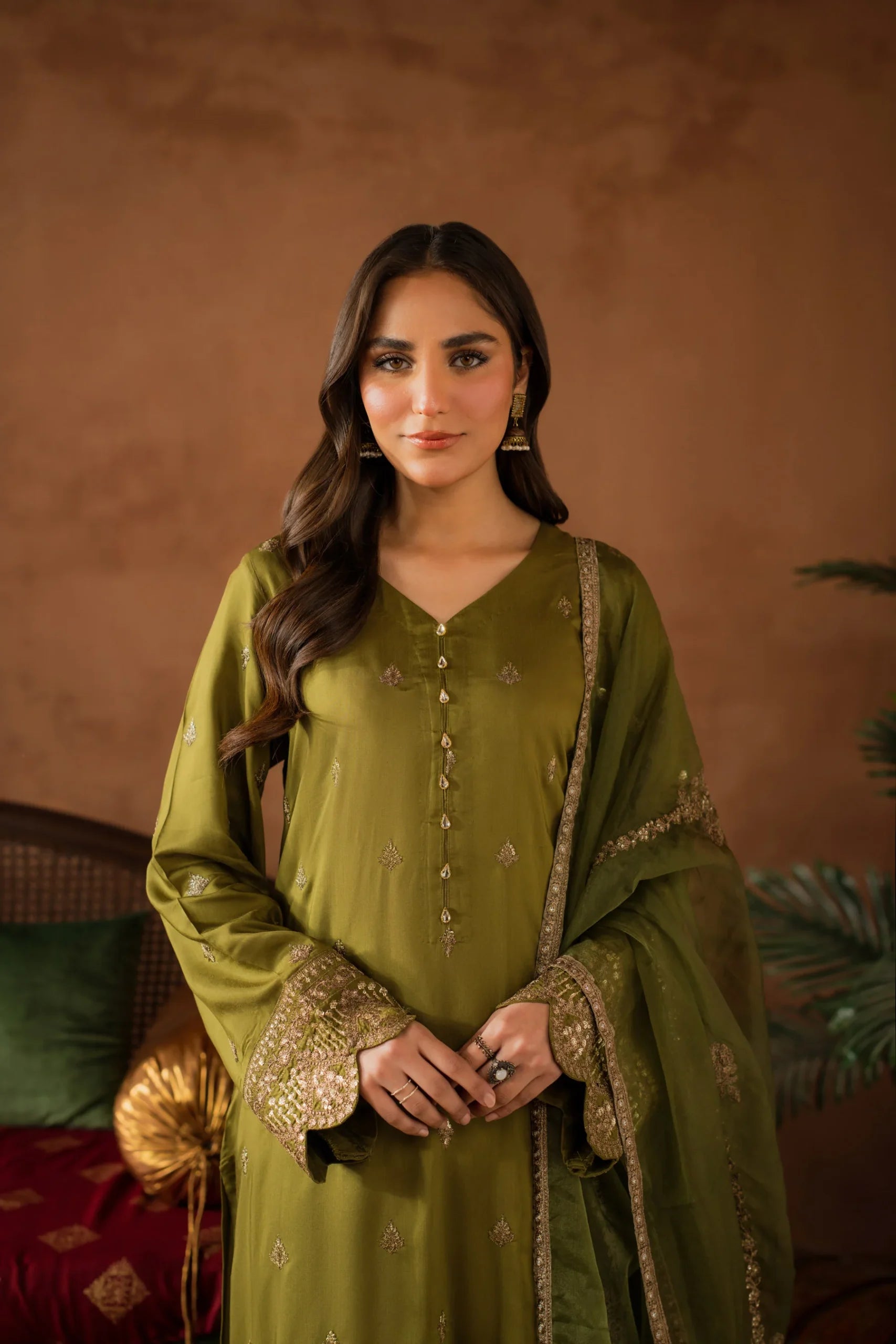 Kastoor 3Pc Embroidered Silk Suit EF-259 gulbuy.com