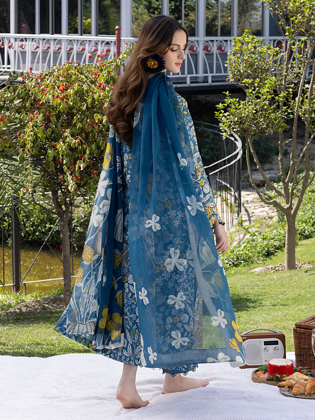 Izel 3Pc Embroidered Lawn Suit ROSY gulbuy.com