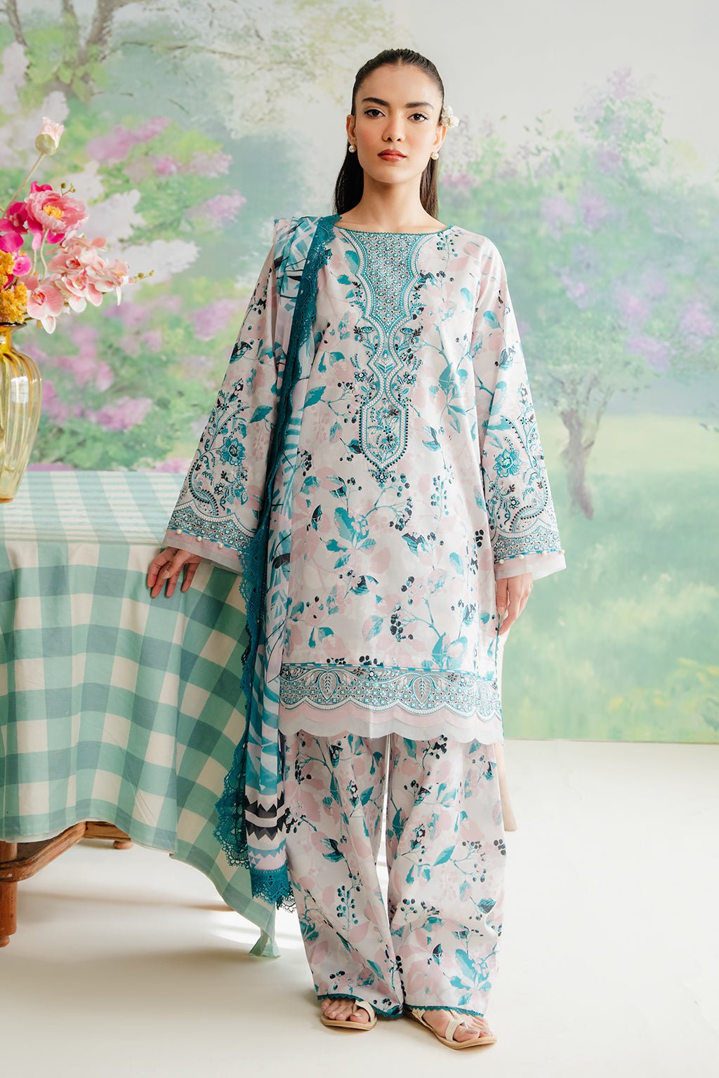 AFROZEH 3PC EMBROIDERED LAWN SUIT (635-Cashmere)