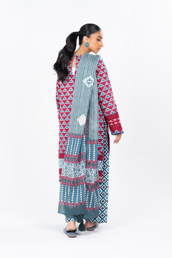 Alkaramstudio 3Pc Embroidered Cambric Suit (SC-10-24-Red &amp; Blue) gulbuy.com