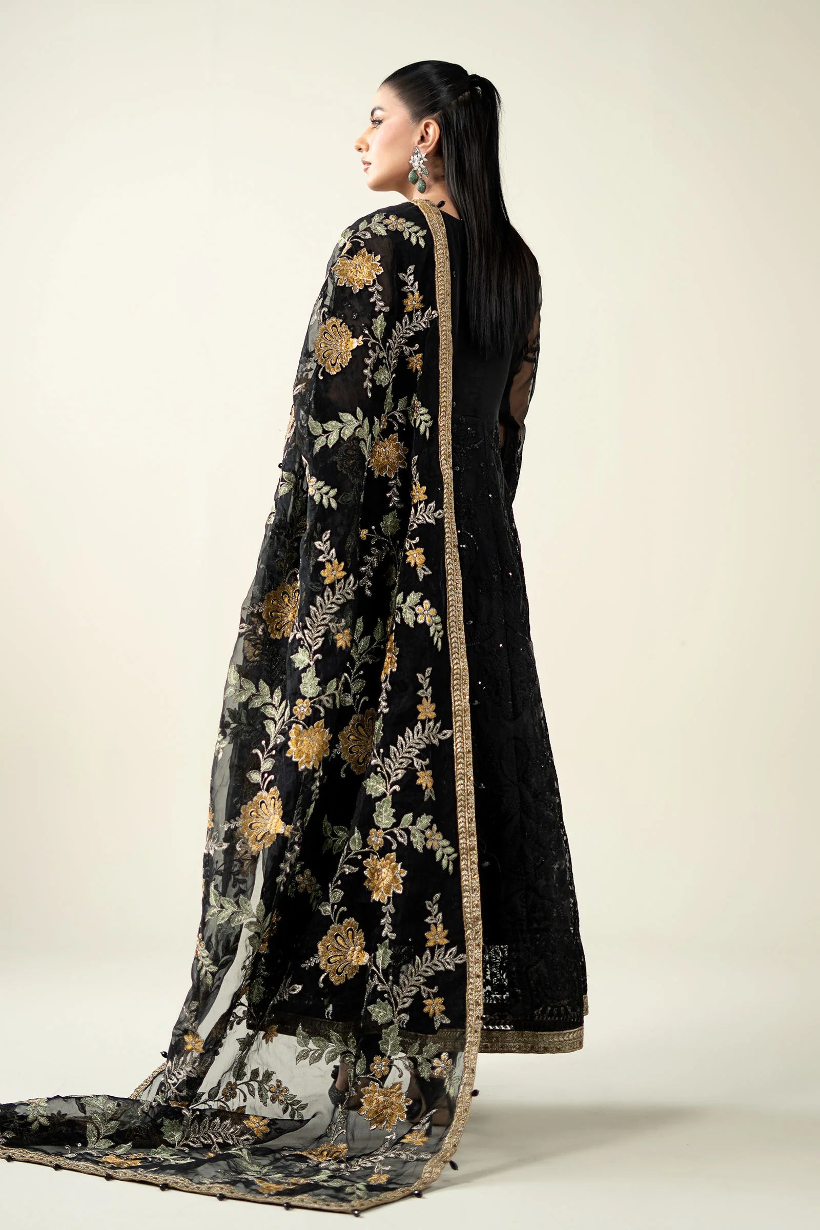 Maria B 3Pc Embroidered Organza Frock SF-EF23-09R1-Black gulbuy.com