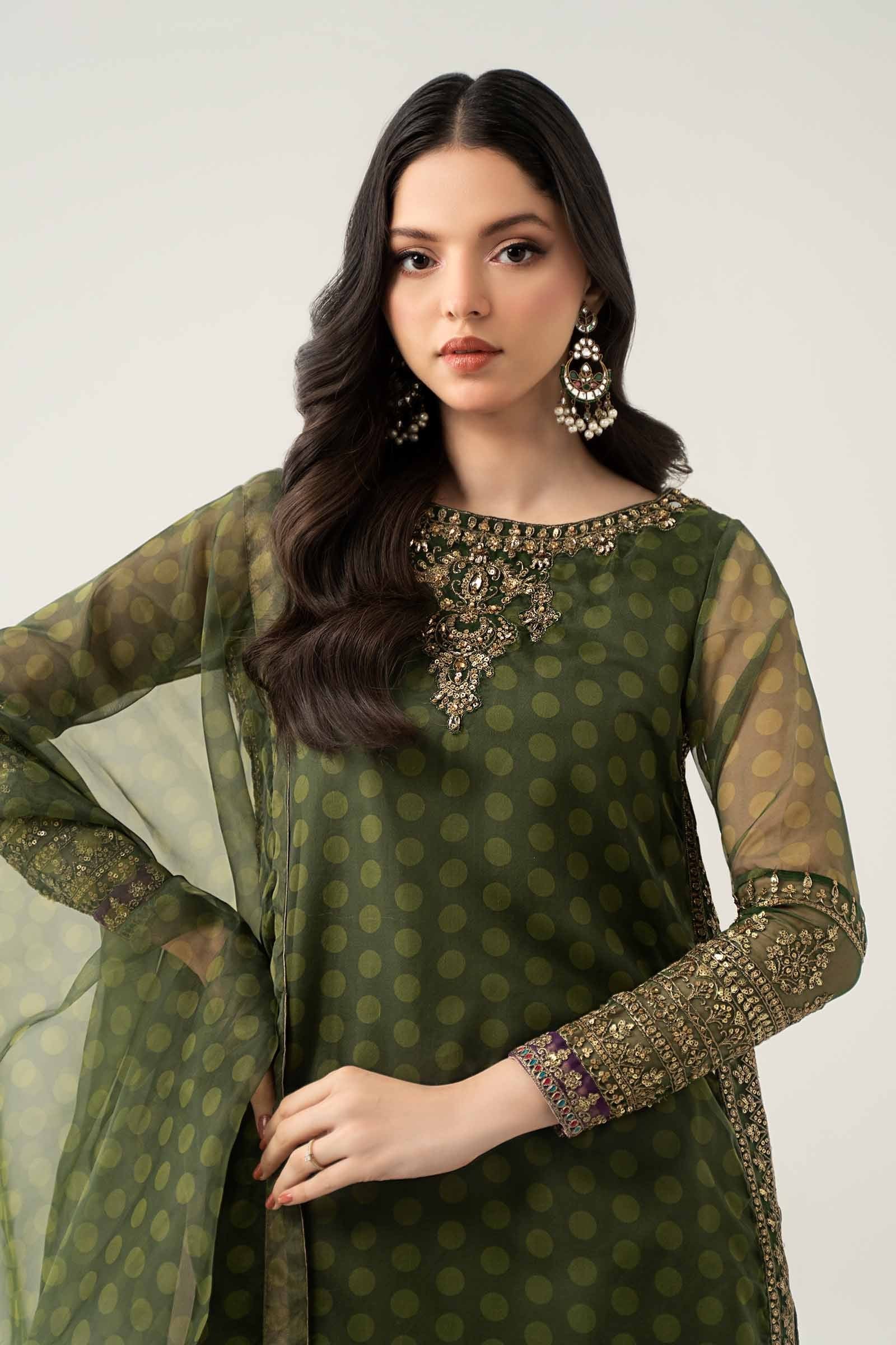 Maria B 3Pc Embroidered Organza Suit SF-EF23-08R1 Green gulbuy.com