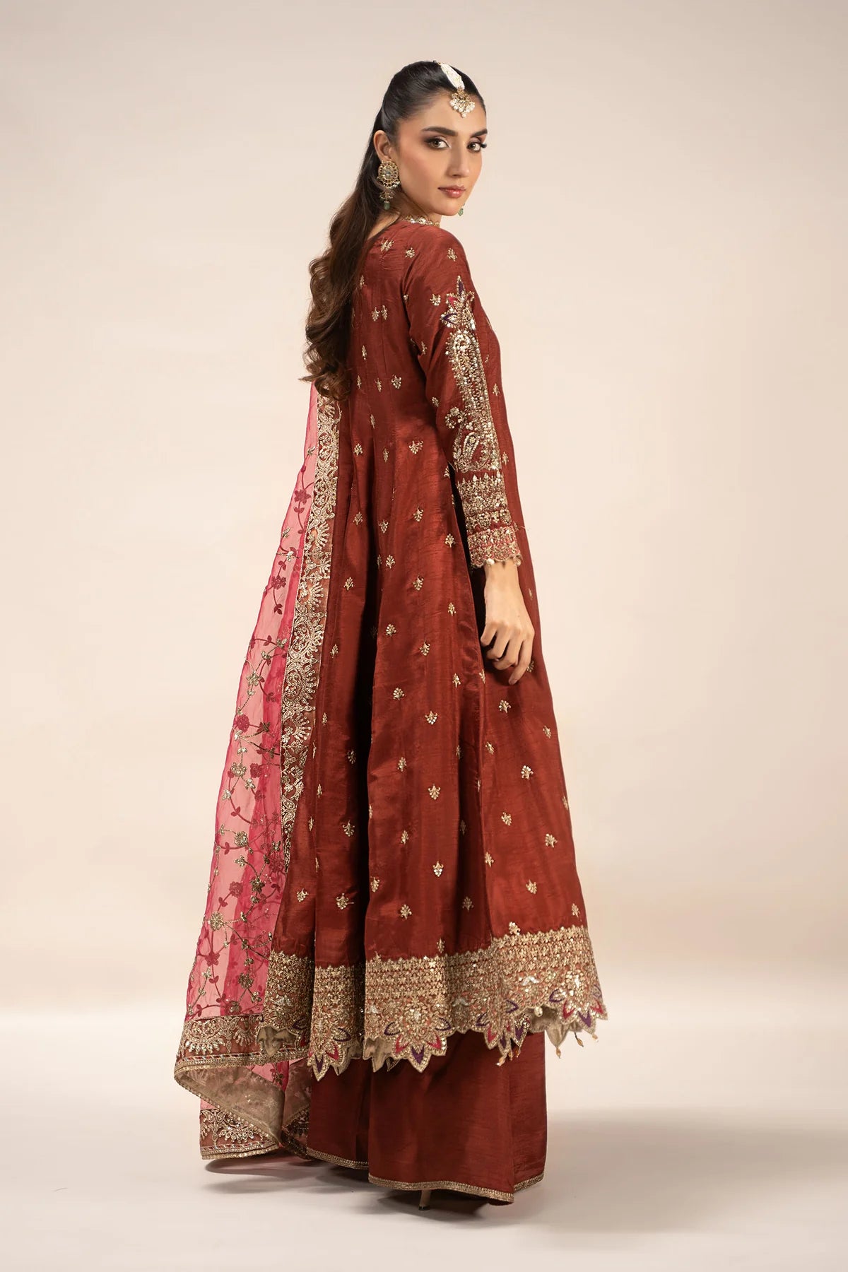 Maria B 3Pc Embroidered Raw Silk Suit SF-EF25-02 gulbuy.com
