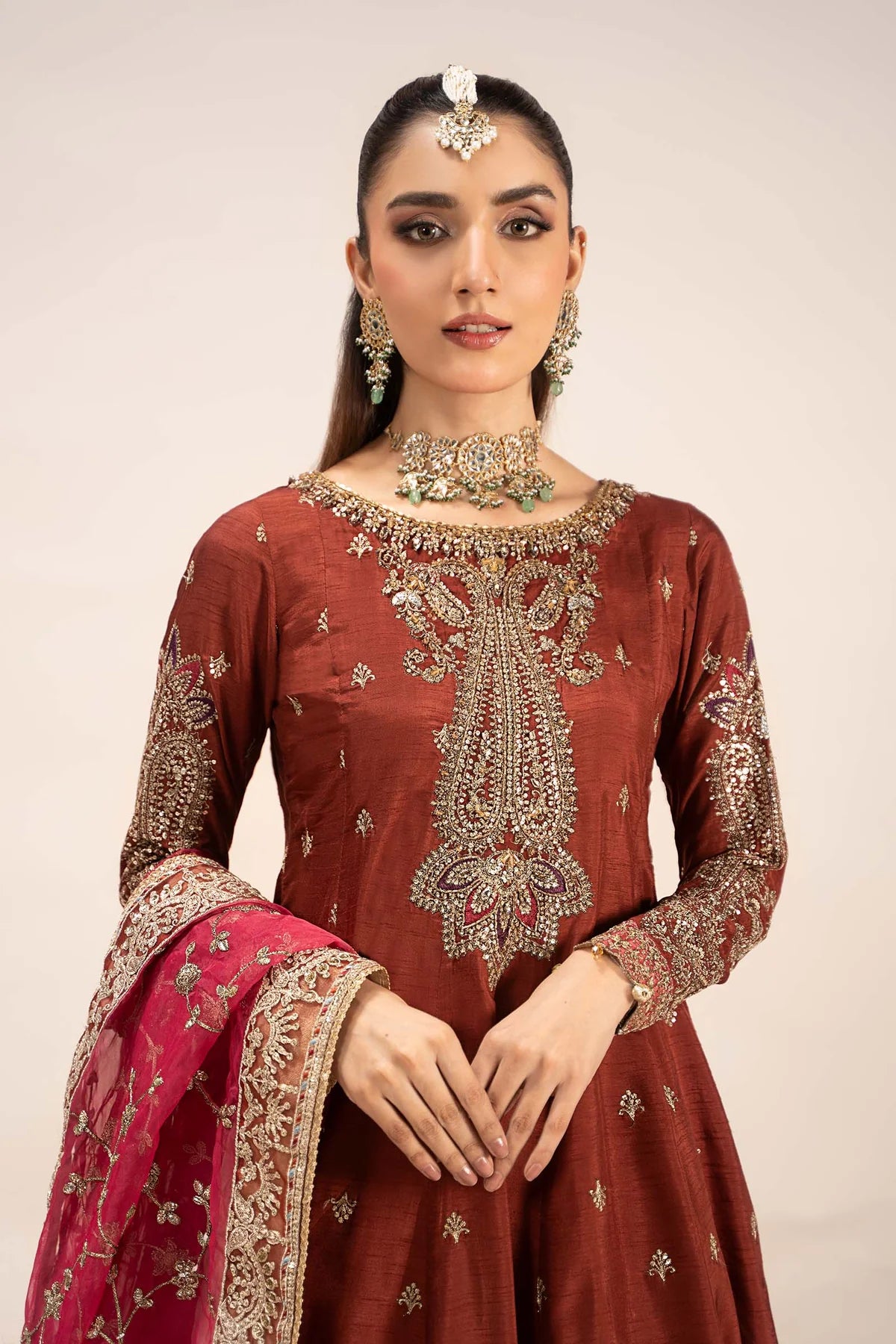 Maria B 3Pc Embroidered Raw Silk Suit SF-EF25-02 gulbuy.com