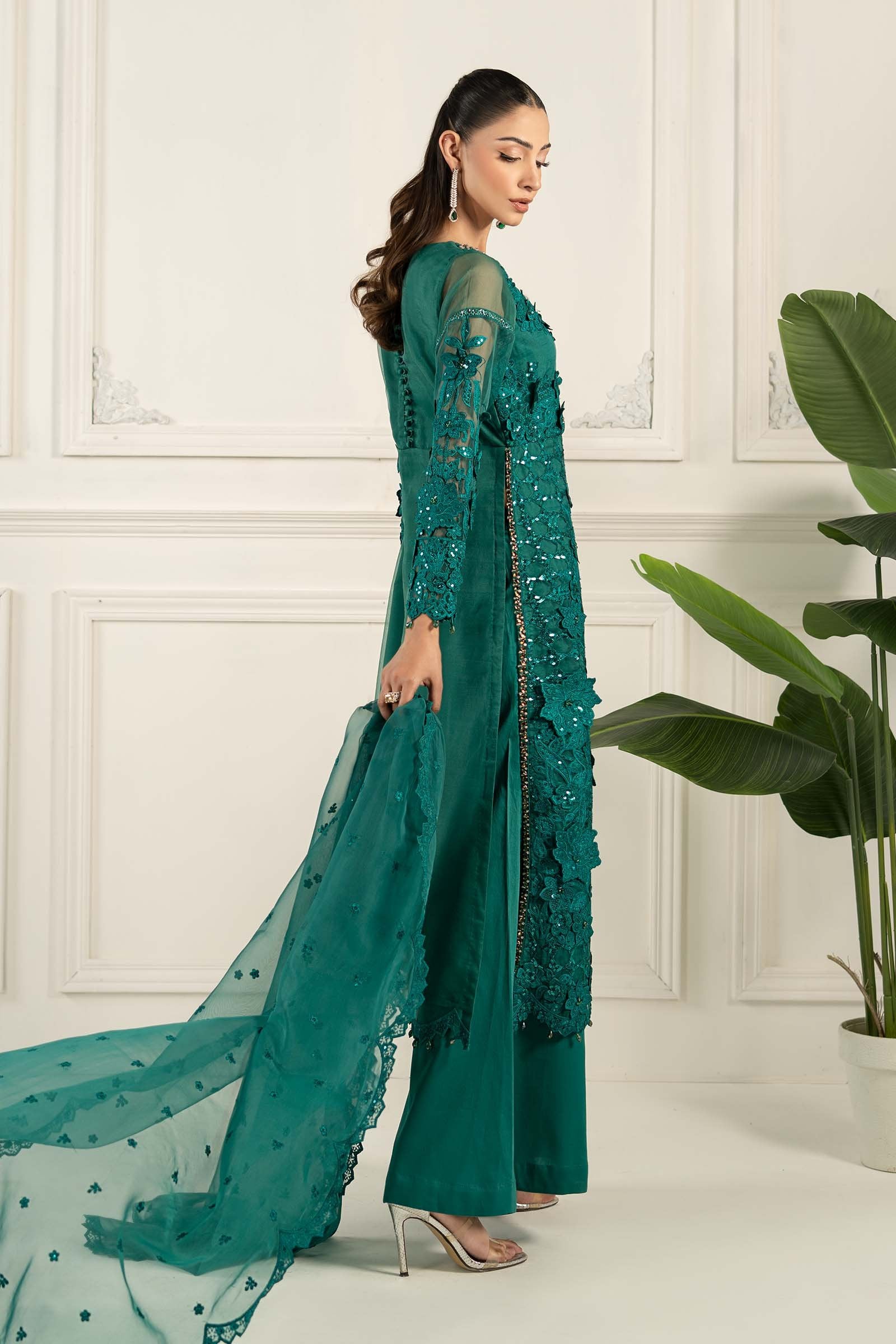 Maria B 3Pc Embroidered Organza Suit SF-EF25-04 Green gulbuy.com