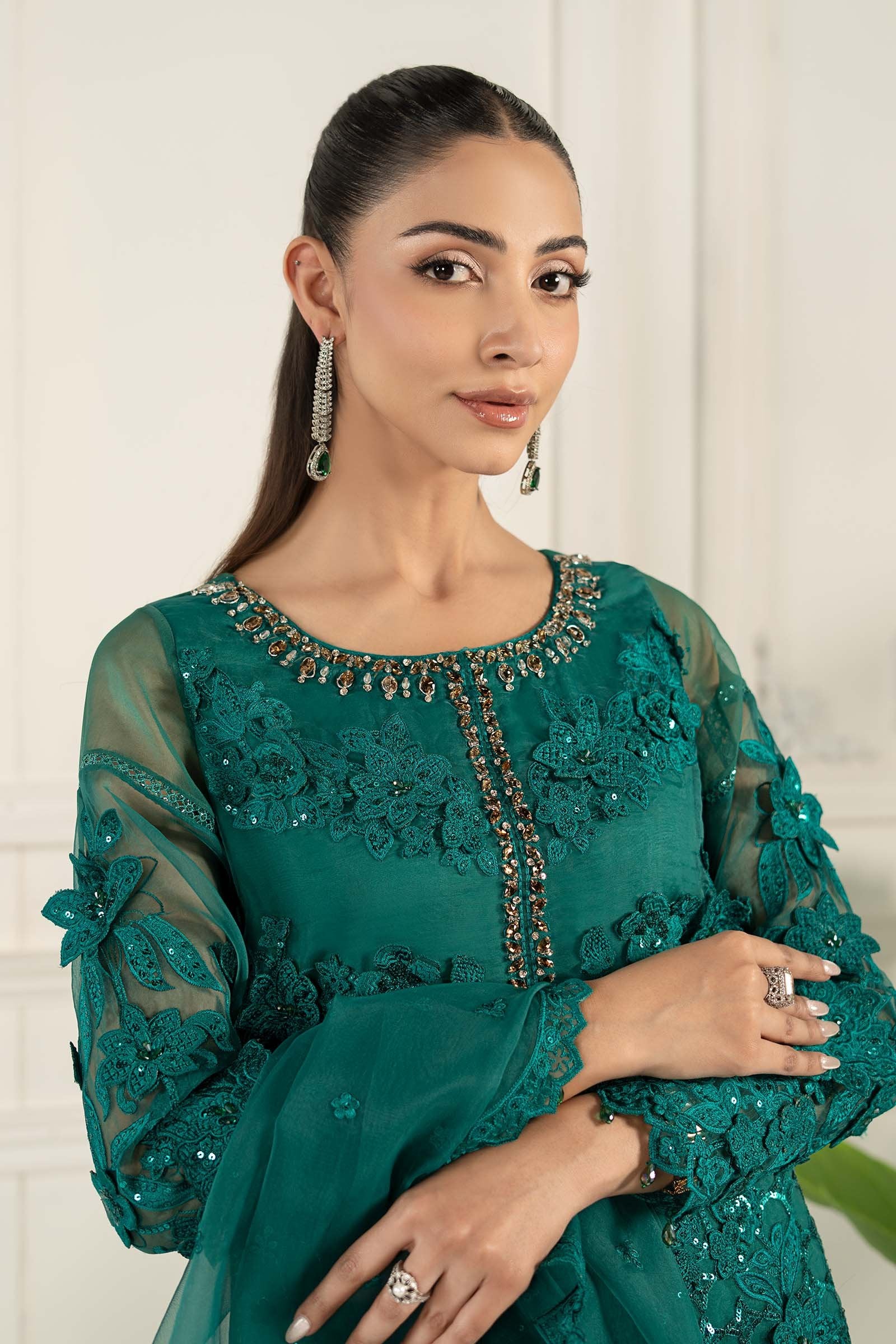 Maria B 3Pc Embroidered Organza Suit SF-EF25-04 Green gulbuy.com