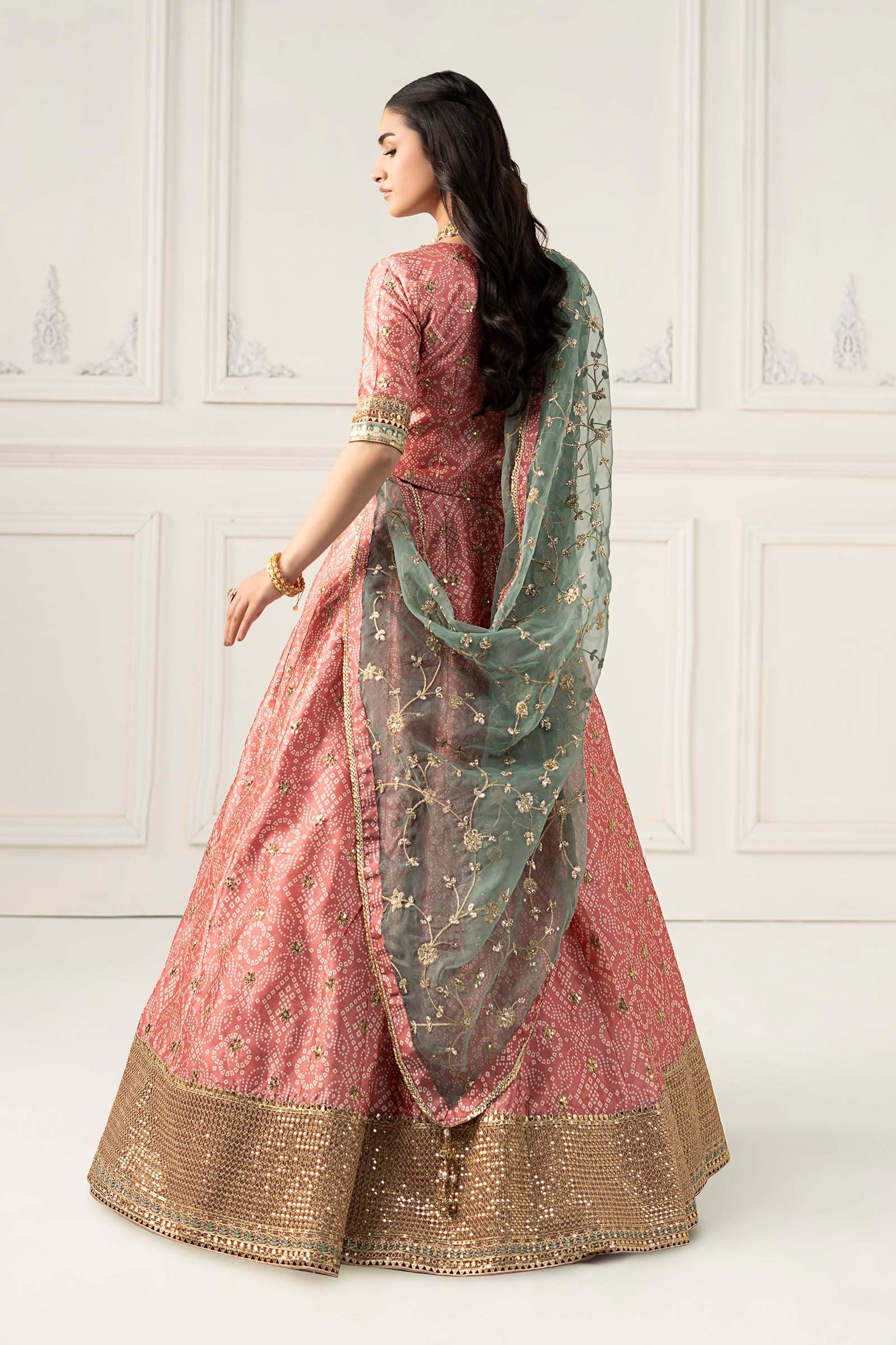 Maria B 3Pc Embroidered Raw Silk Suit SF-EF25-11 Coral gulbuy.com