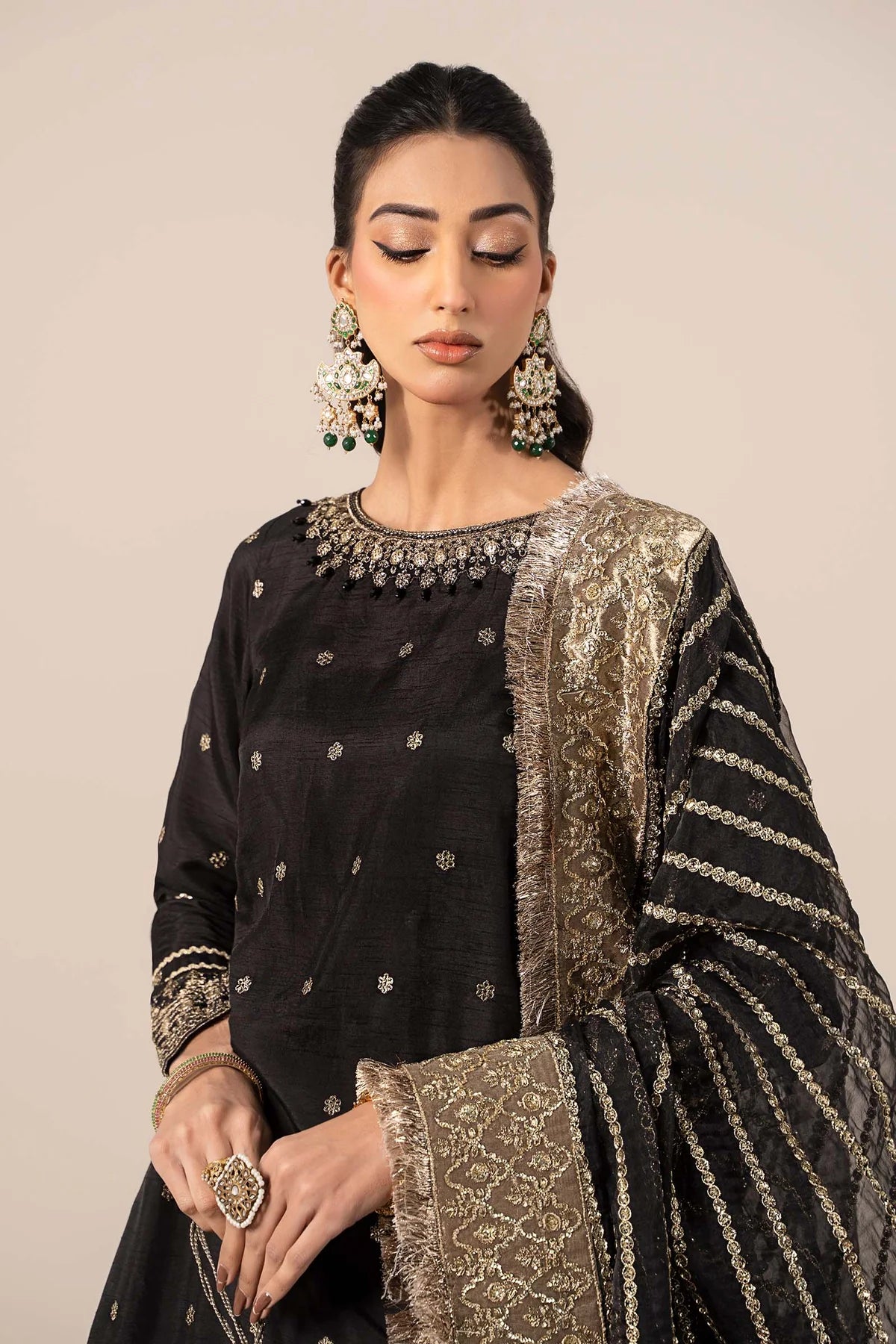 Maria B 3Pc Embroidered Raw Silk Suit SF-EF25-25 gulbuy.com
