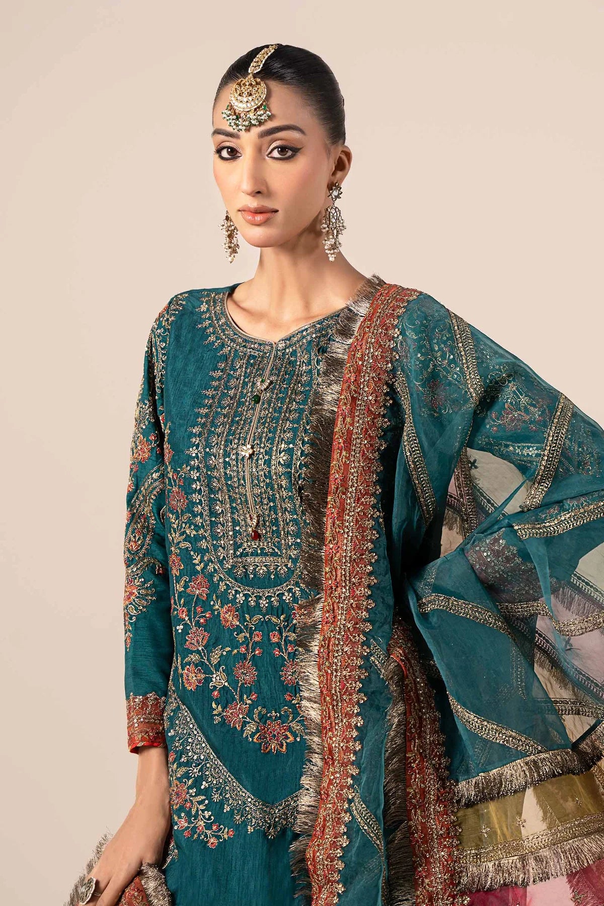 Maria B 3Pc Embroidered Raw Silk Suit SF-W24-25 gulbuy.com