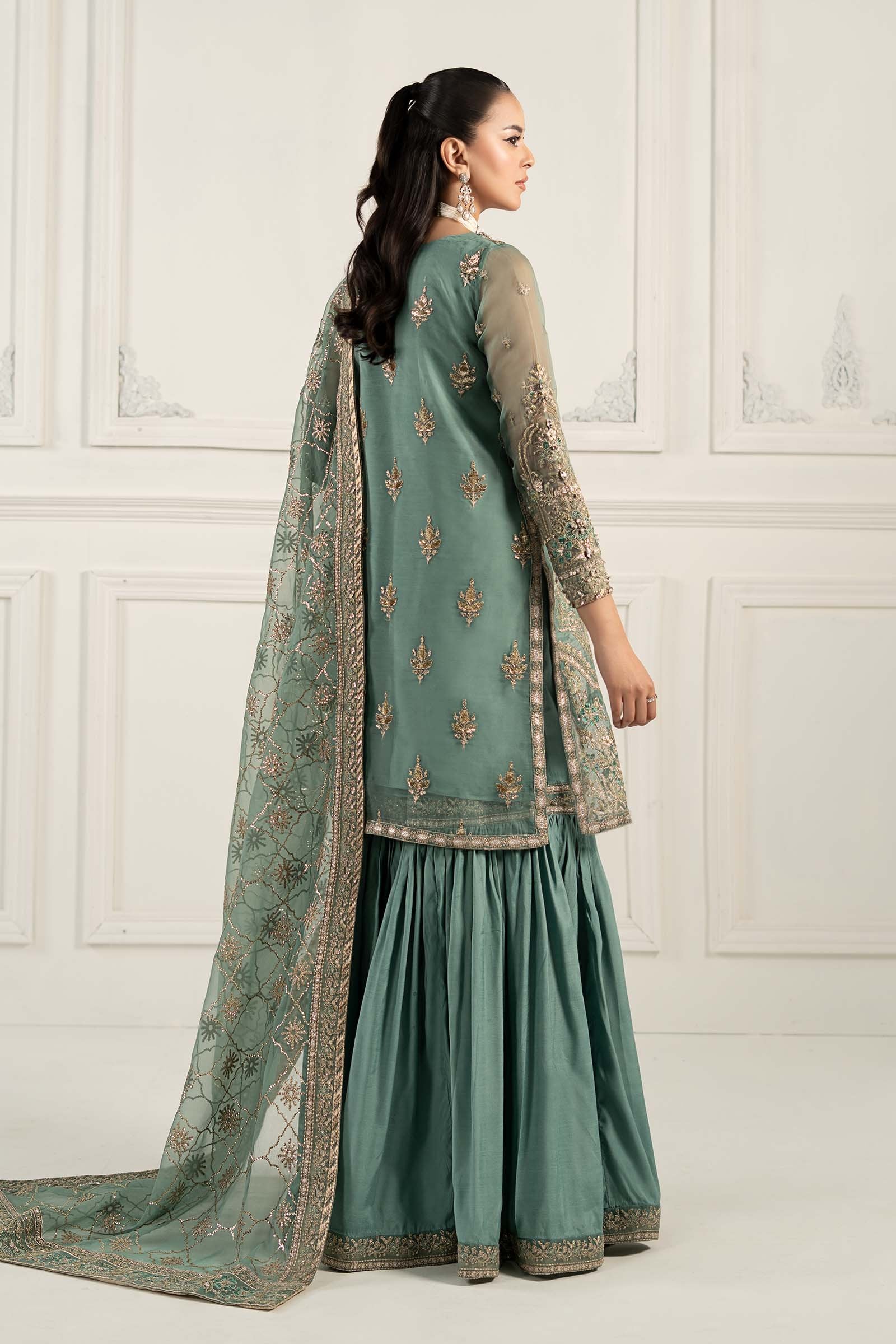 Maria B 3Pc Embroidered Organza Suit SF-EF25-53 Ice Blue gulbuy.com