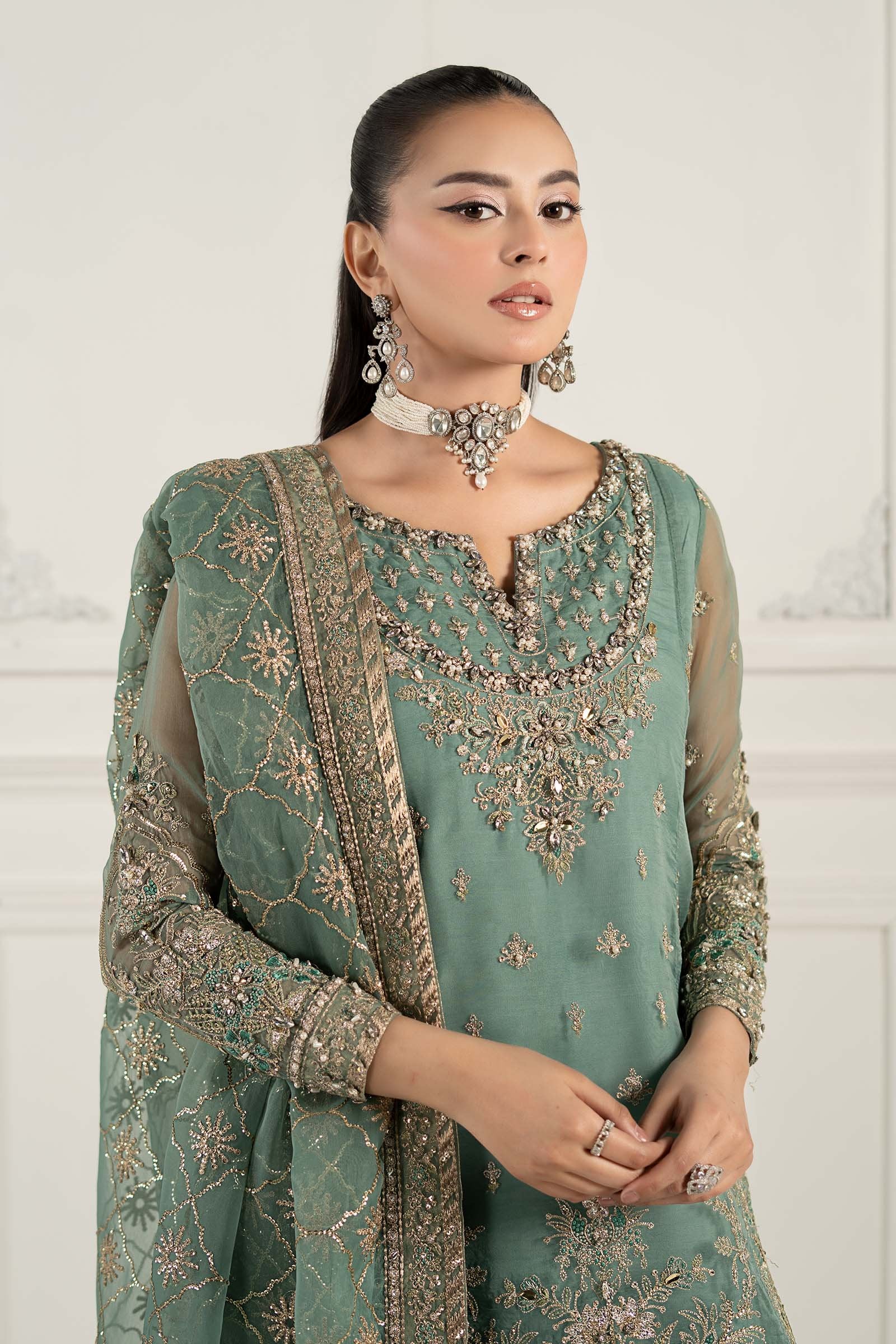 Maria B 3Pc Embroidered Organza Suit SF-EF25-53 Ice Blue gulbuy.com