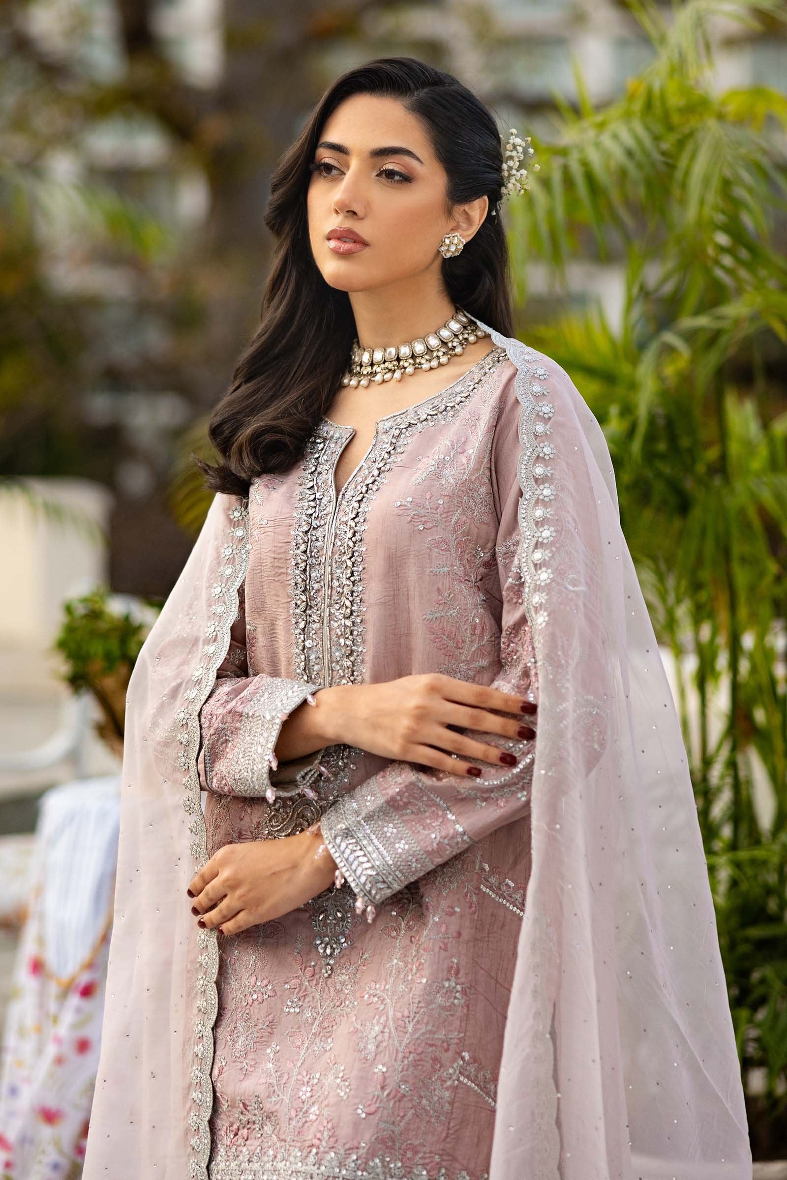 Maria B 3Pc Embroidered Raw Silk Suit SF-EF25-62 Light Pink gulbuy.com