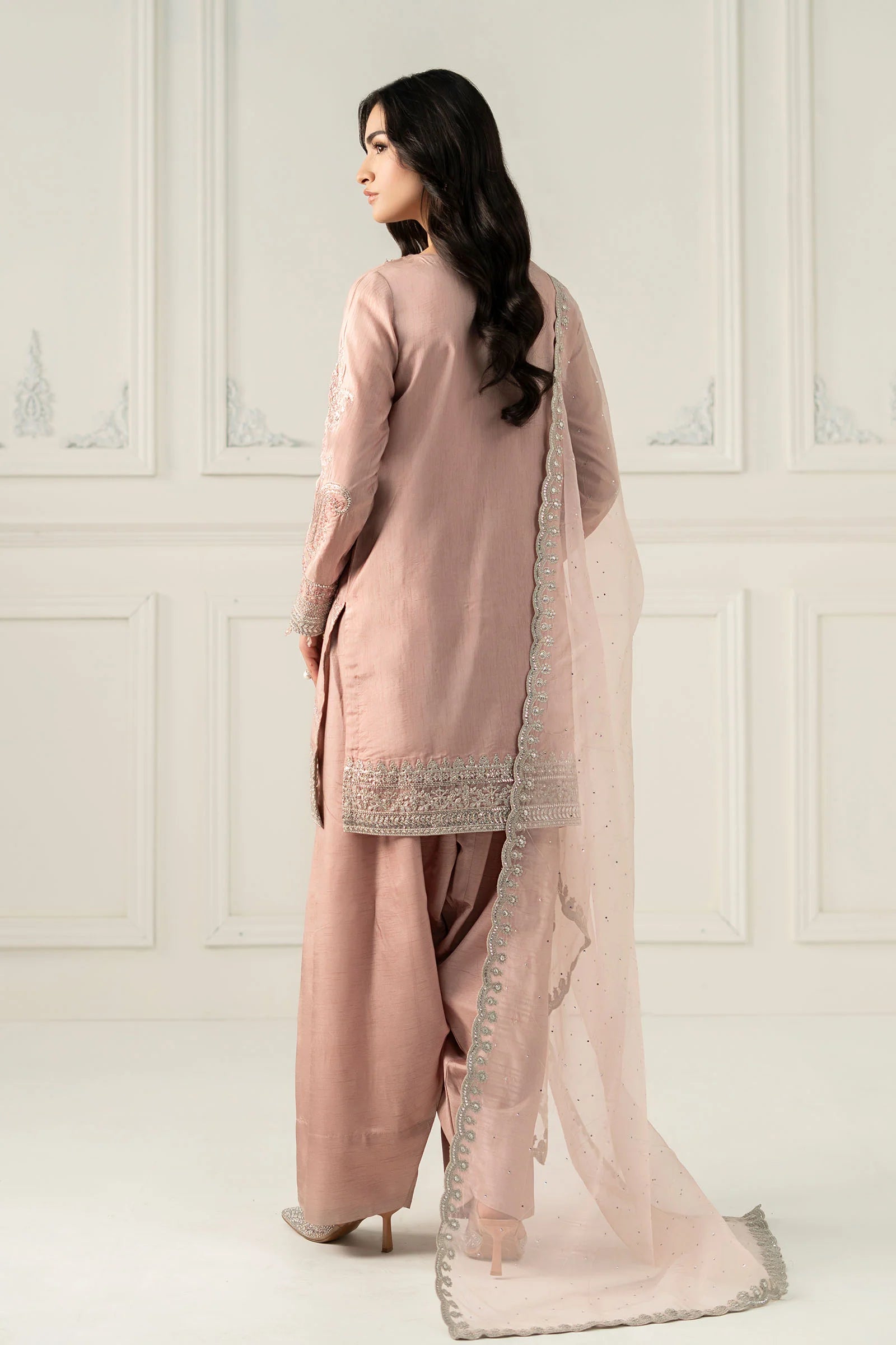 Maria B 3Pc Embroidered Raw Silk Suit SF-EF25-62 Light Pink gulbuy.com