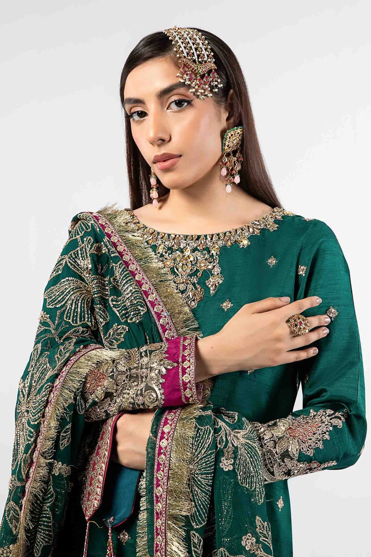 Maria B 3Pc Embroidered Raw Silk Suit SF-W24-06 gulbuy.com