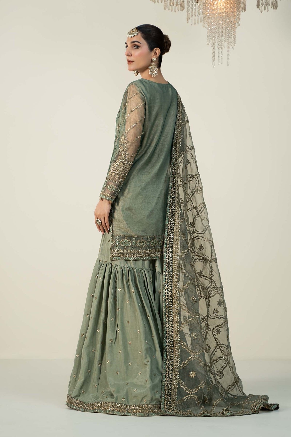 Maria B 3Pc Embroidered Zari Net Suit (SF-W24-24-Teal) gulbuy.com