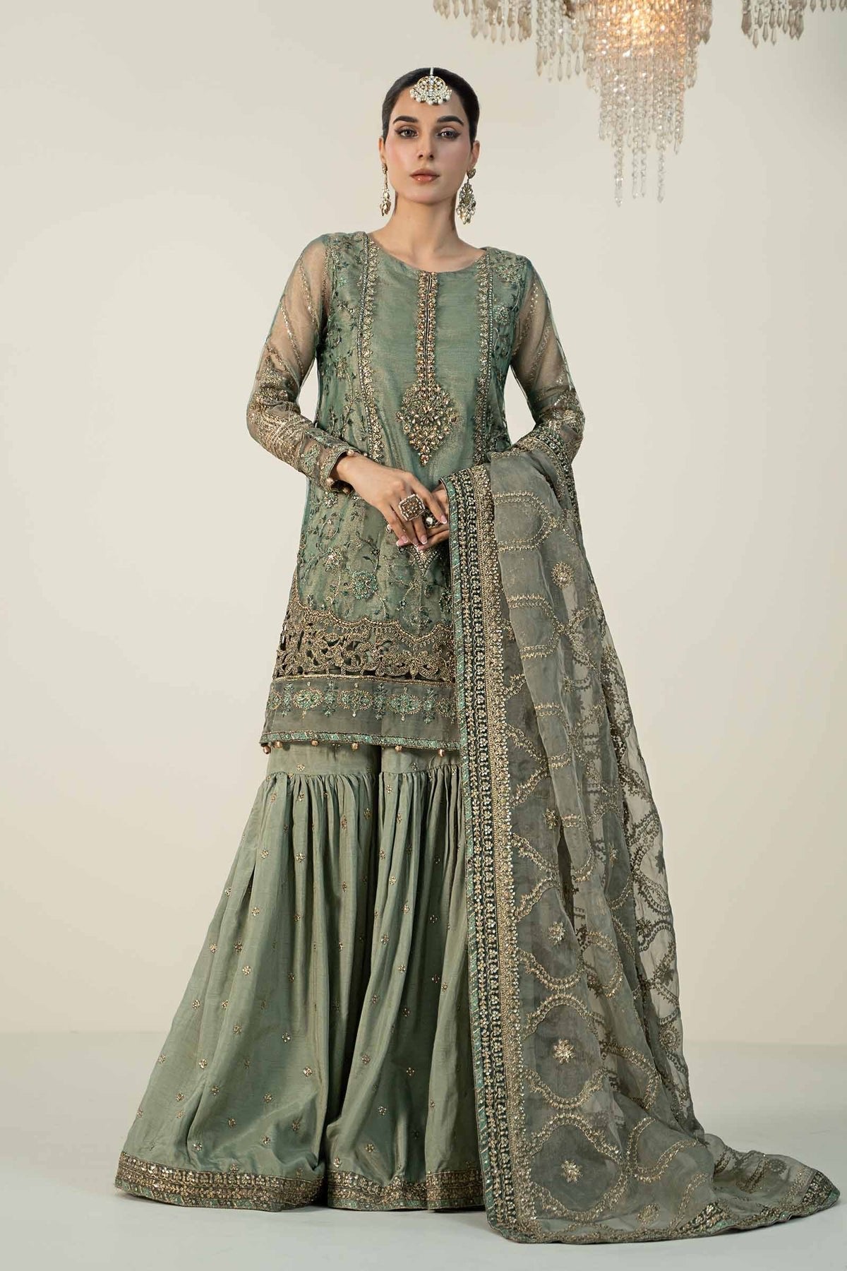 Maria B 3Pc Embroidered Zari Net Suit (SF-W24-24-Teal)