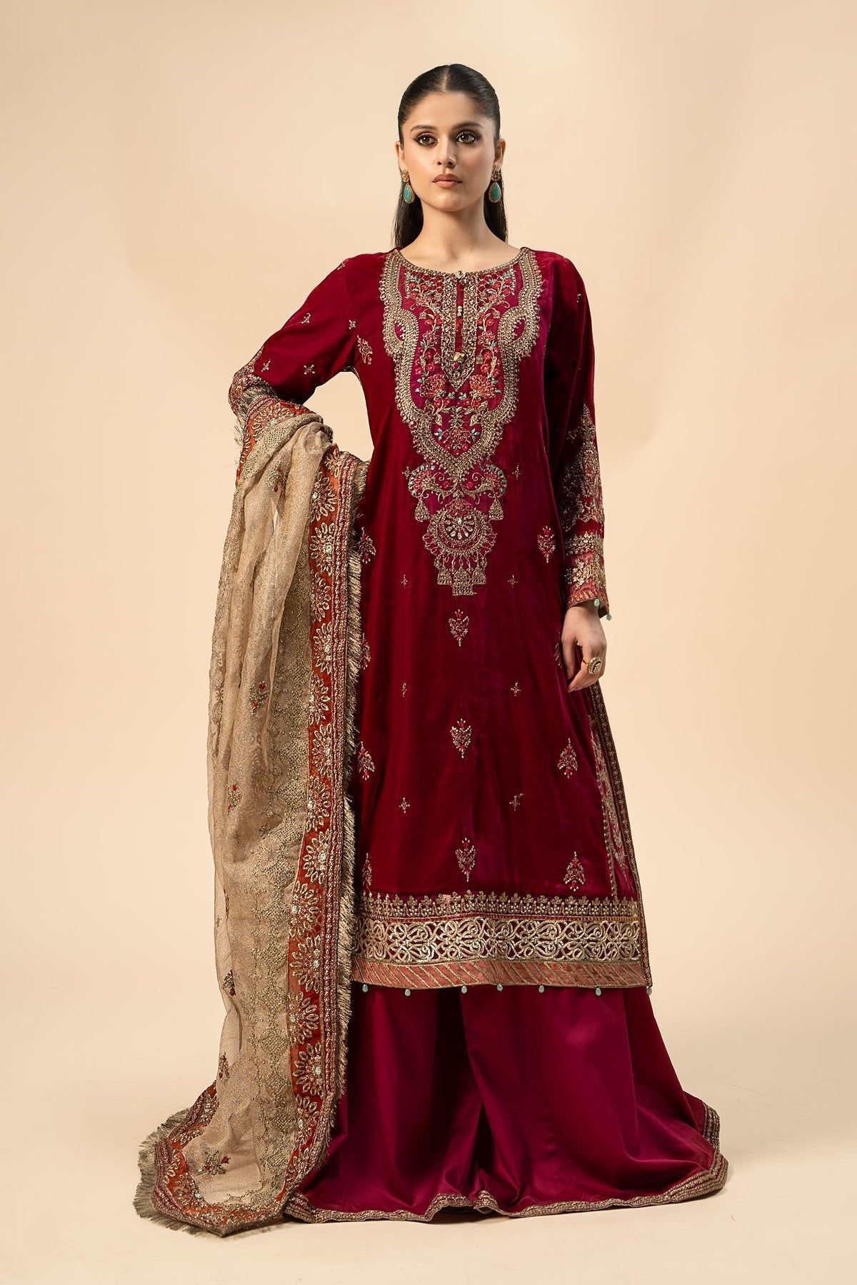 MARIA B 3Pc Embroidered Velvet Suit | SF-W24-29