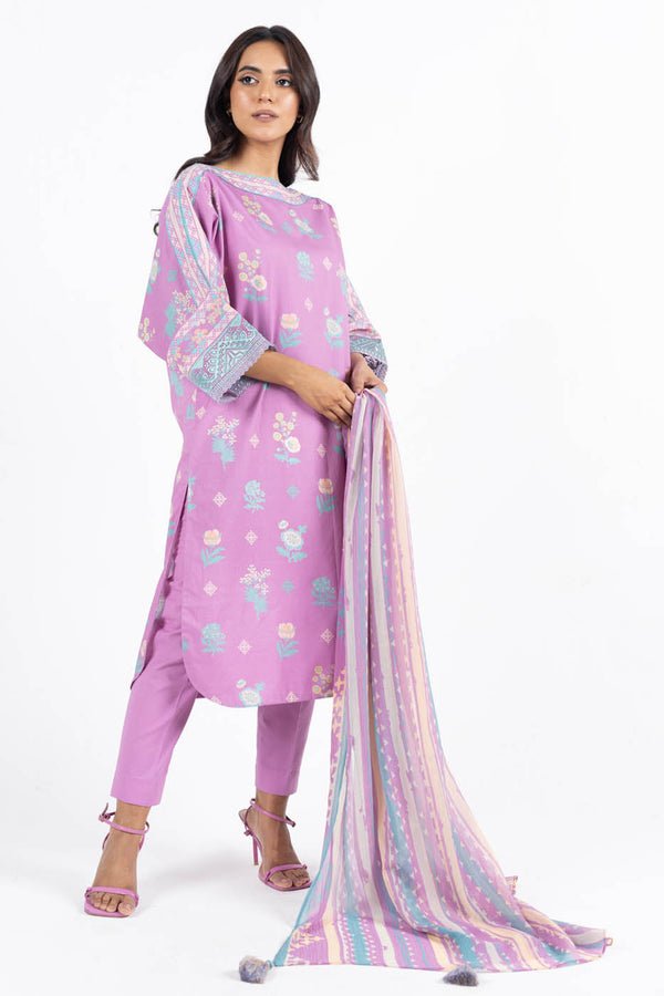 Alkaramstudio 3Pc Embroidered Lawn Suit (SS-43-24-Lavender)