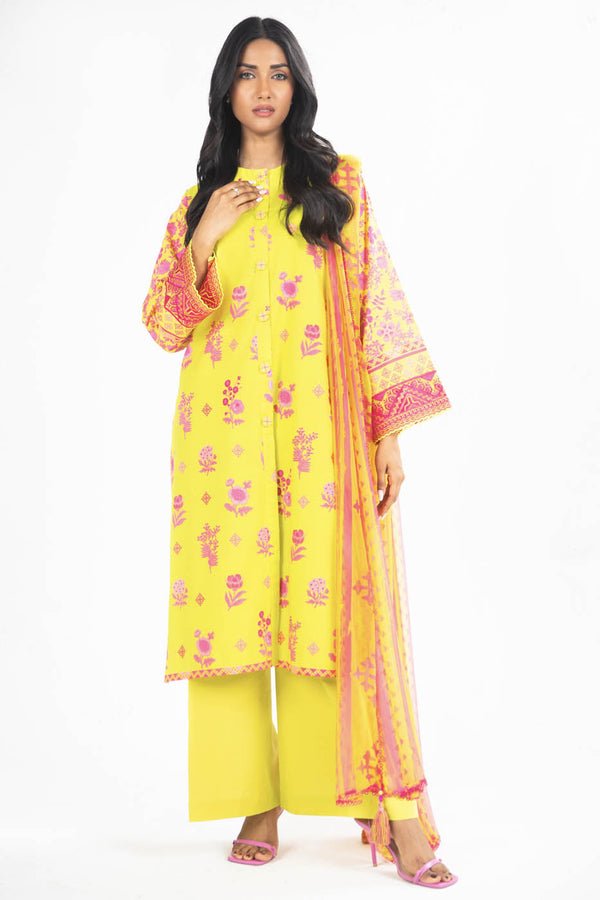 Alkaramstudio 3Pc Embroidered Lawn Suit (SS-43-24-Yellow)