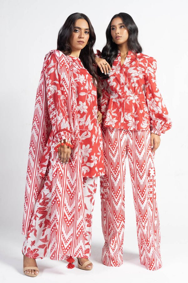 Alkaramstudio 3Pc Printed Lawn Suit (SS-46-24-Red)