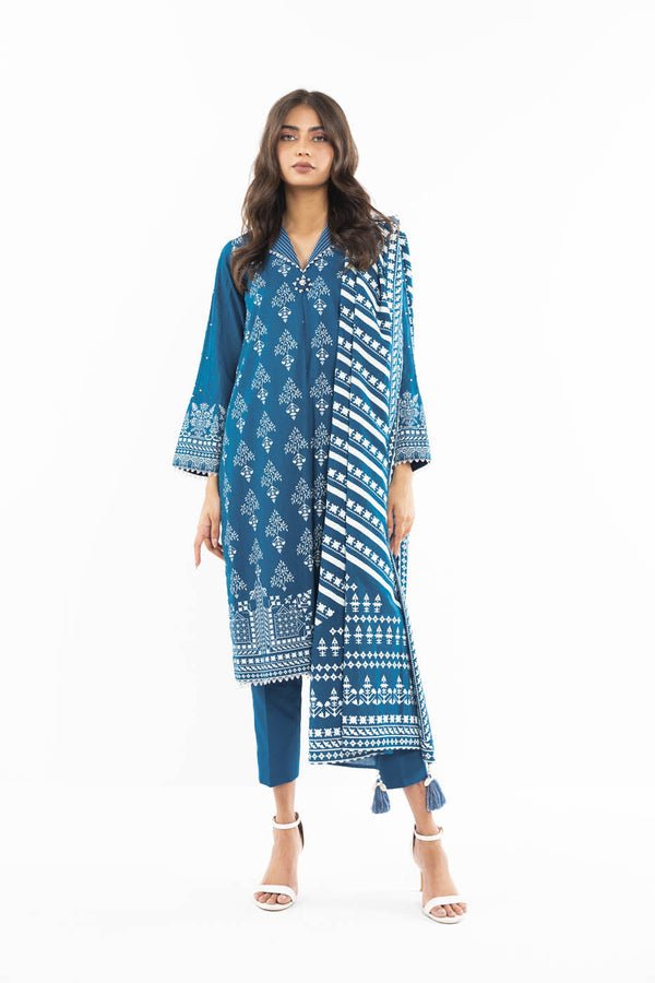Alkaramstudio 3Pc Printed Lawn Suit (SS-47-24-Blue)