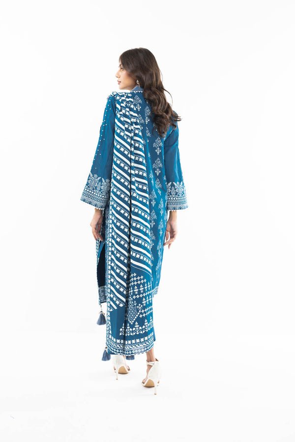 Alkaramstudio 3Pc Printed Lawn Suit (SS-47-24-Blue)