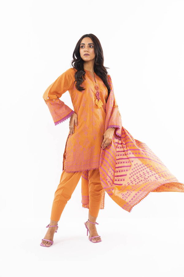 Alkaramstudio 3Pc Printed Lawn Suit (SS-47-24-Orange)