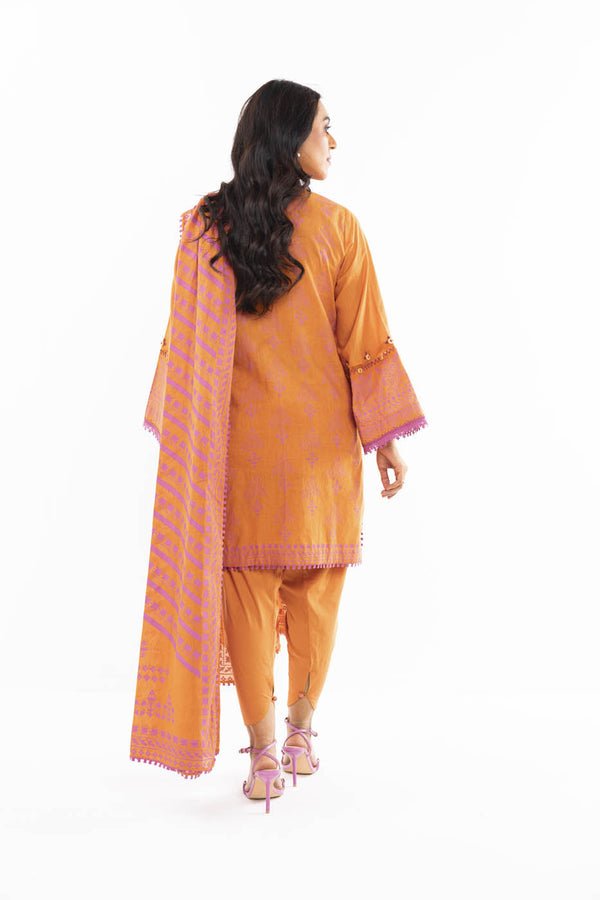 Alkaramstudio 3Pc Printed Lawn Suit (SS-47-24-Orange) gulbuy.com