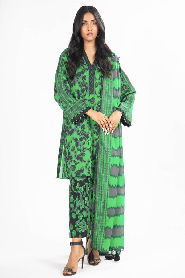 Alkaramstudio 3Pc Printed Lawn Suit (SS-48-24-Green)