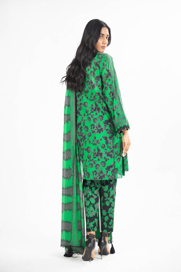 Alkaramstudio 3Pc Printed Lawn Suit (SS-48-24-Green) gulbuy.com
