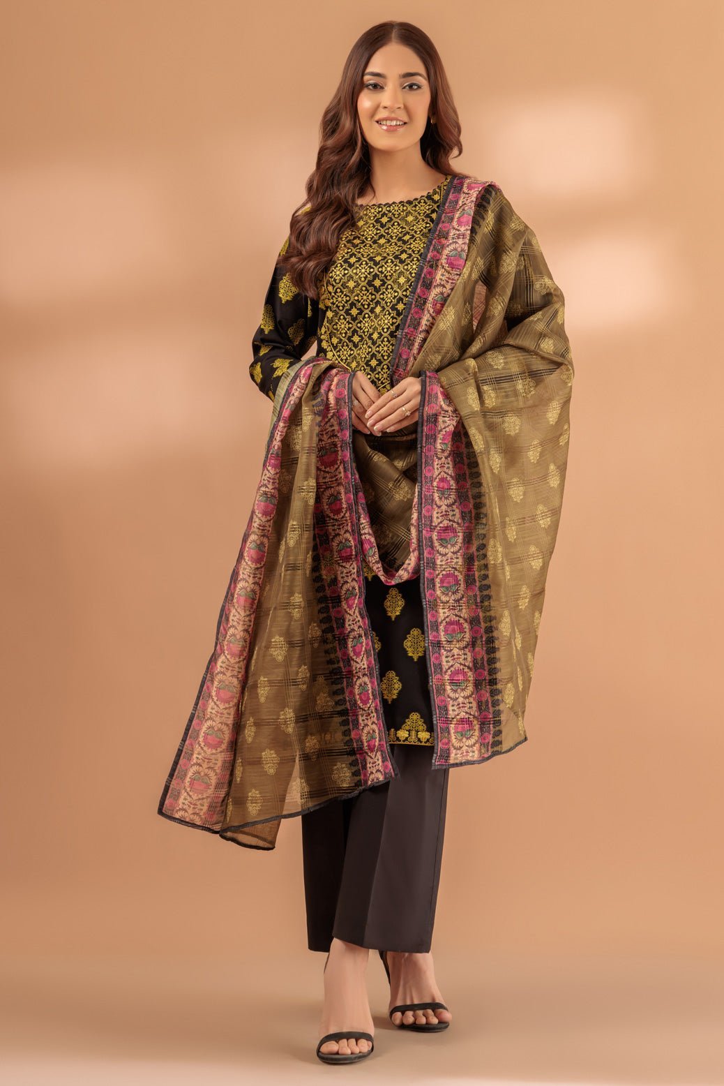 BONANZA SATRANGI 3PC EMBROIDERED JACQUARD SUIT (SS2243P23)