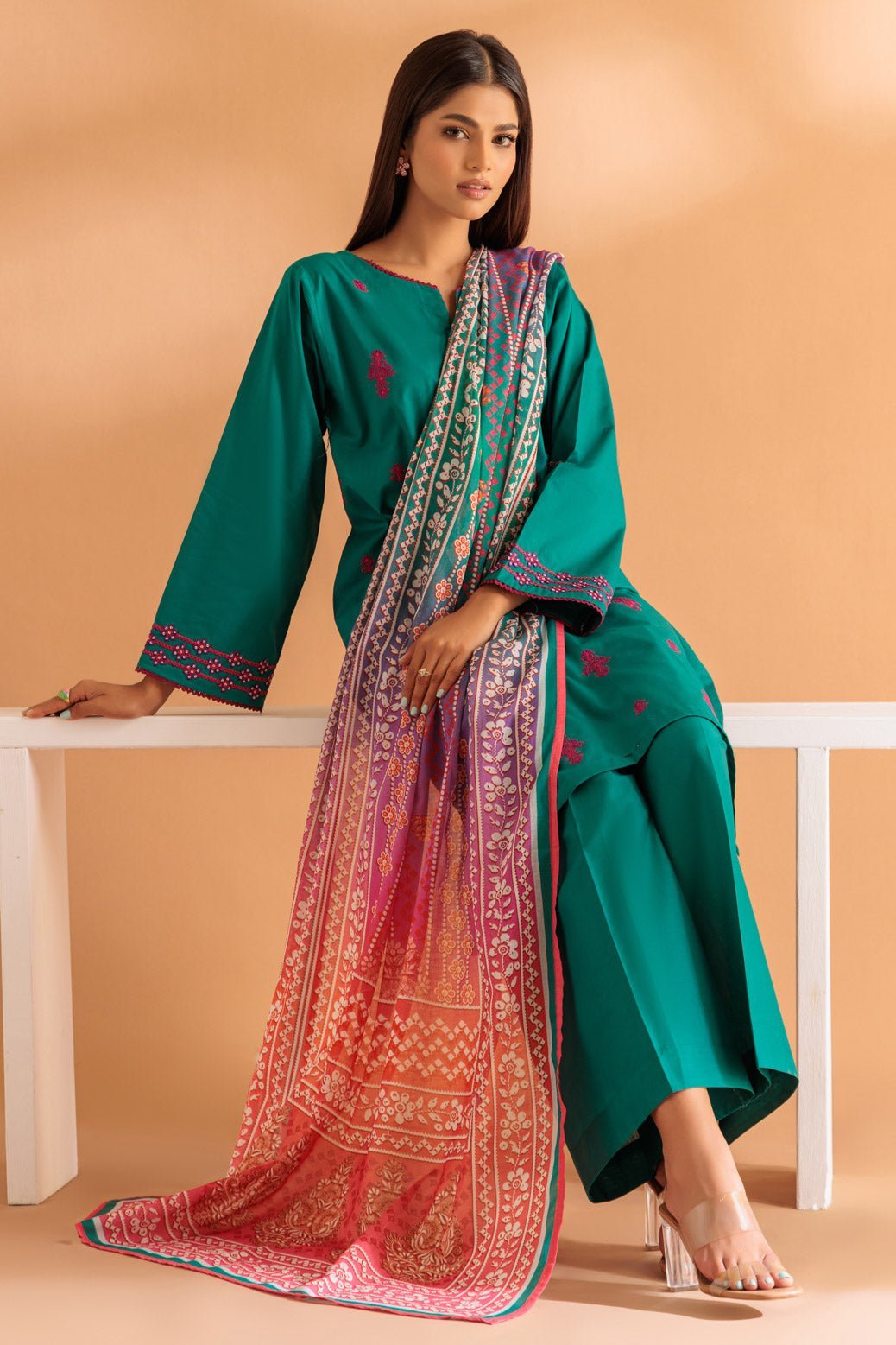 BONANZA SATRANGI 3PC EMBROIDERED CAMBRIC SUIT (SS2243P39)