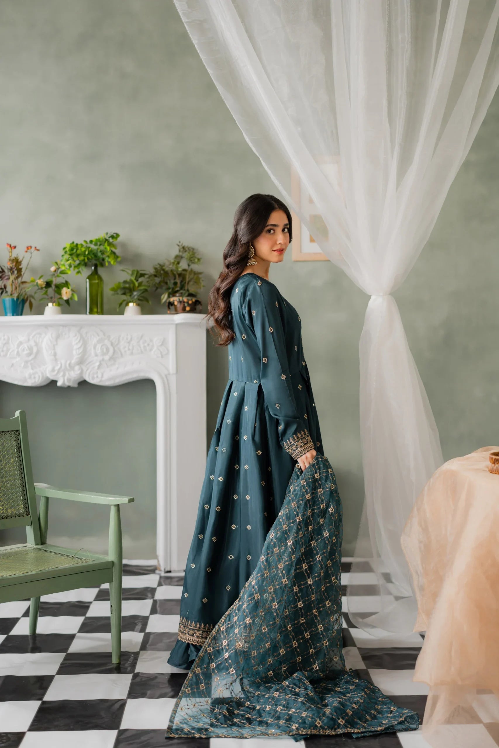 Kastoor 3Pc Embroidered Silk Suit EF-282 gulbuy.com