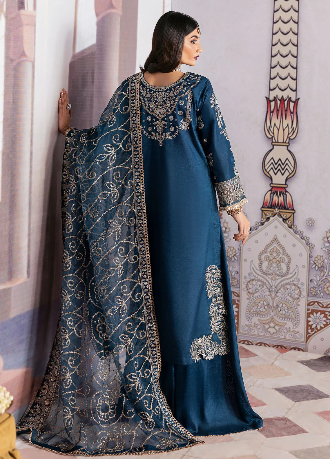 Sahane 3Pc Embroidered Chiffon Suit TSG-04 Azure gulbuy.com