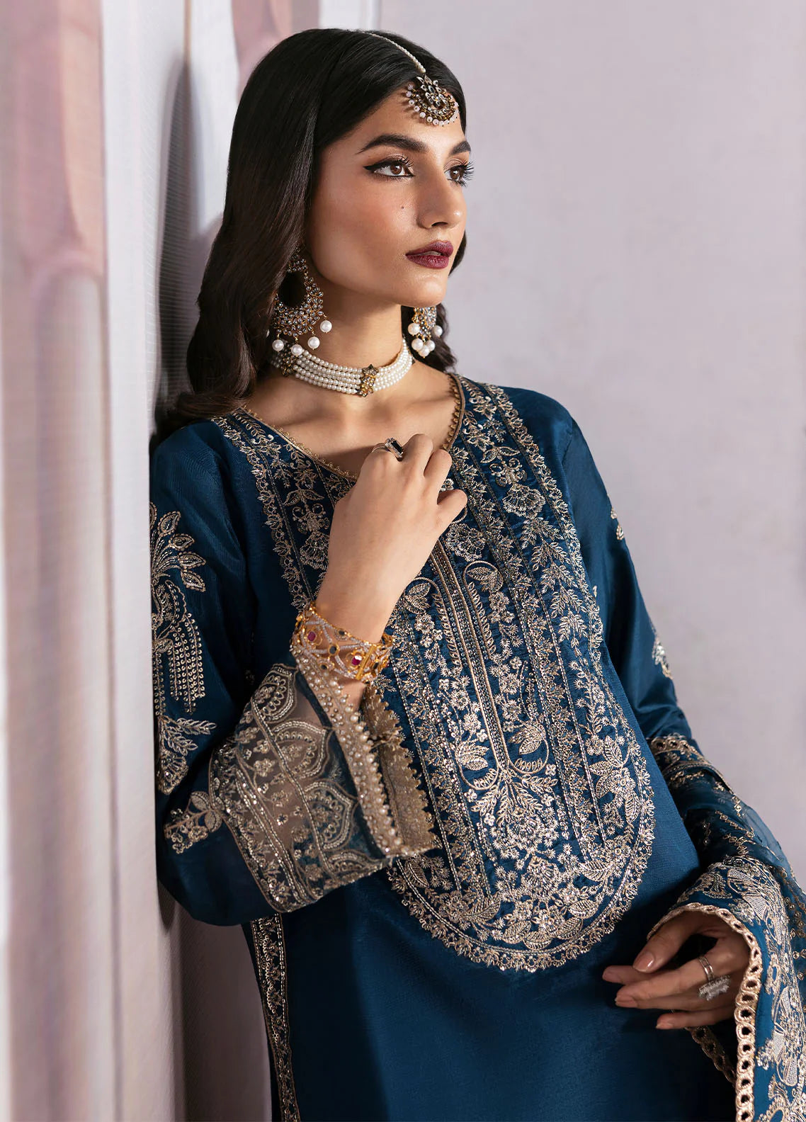 Sahane 3Pc Embroidered Chiffon Suit TSG-04 Azure gulbuy.com