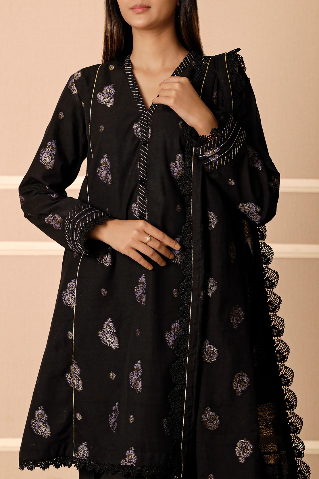 Saya 3Pc Printed Jacquard Suit WUNS-5725 gulbuy.com