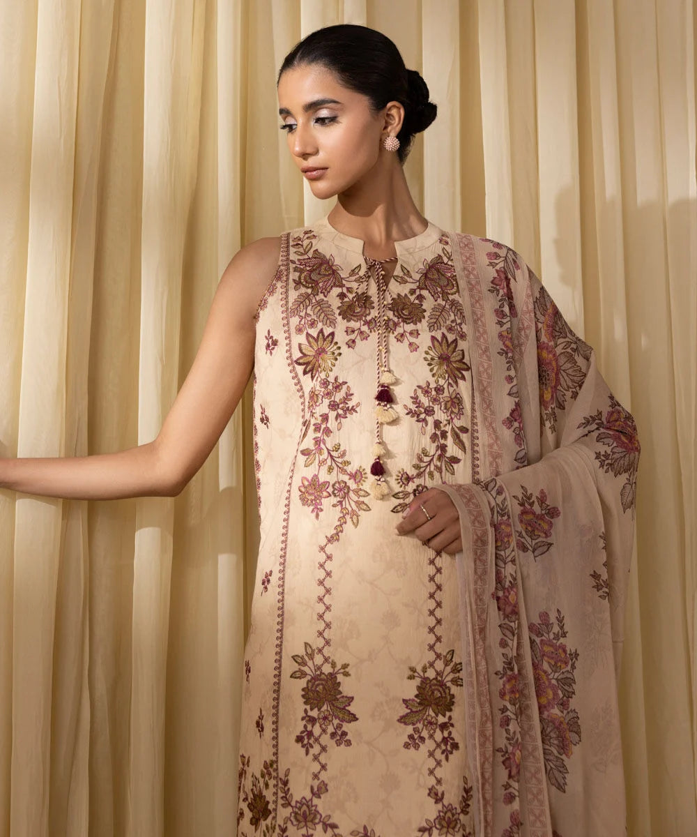 Sapphire 3Pc Embroidered Cotton Jacquard Suit U3PEDF25V311 gulbuy.com