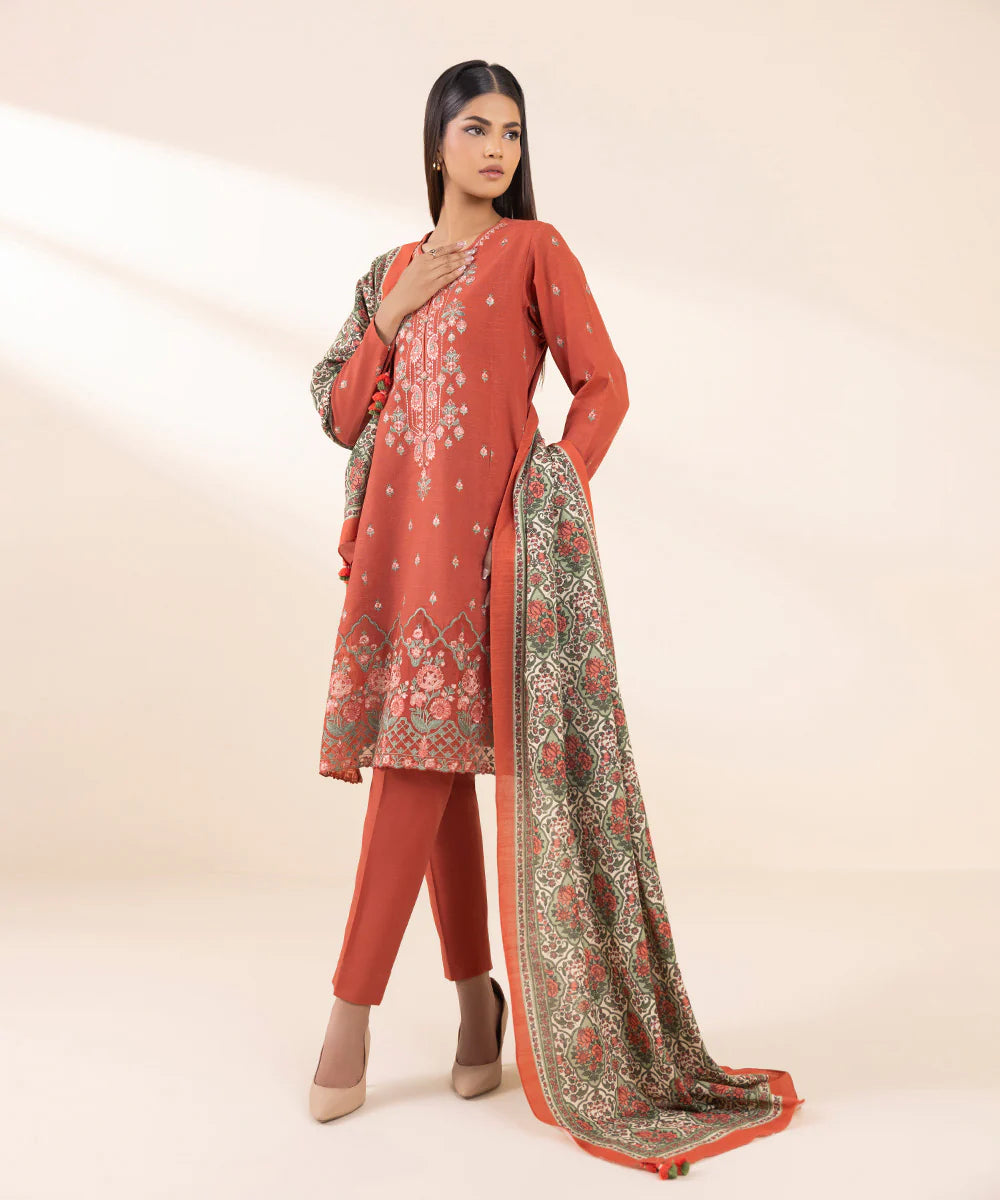 SAPPHIRE 3Pc Embroidered Khaddar Suit U3PESG24V912