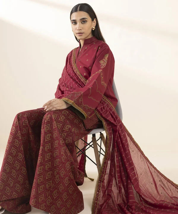 Sapphire 3Pc Embroidered Cotton Suit U3PESG25V233 gulbuy.com