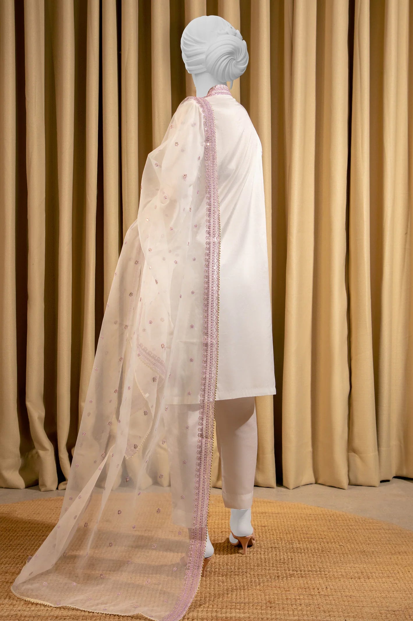 Diners 3Pc Embroidered Raw Silk Suit WK30312-WHIT gulbuy.com