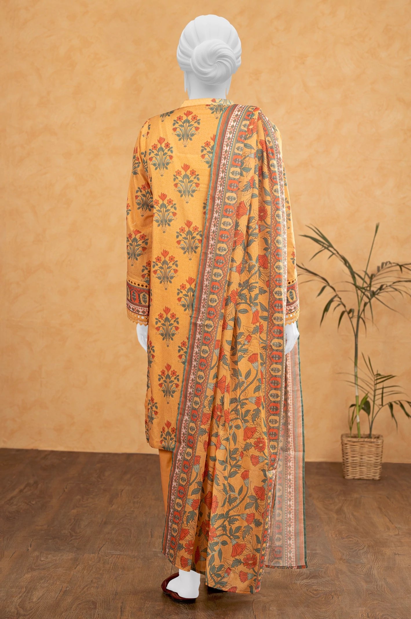 Diners 3Pc Printed Lawn Suit (WU31537-ORANGE) gulbuy.com