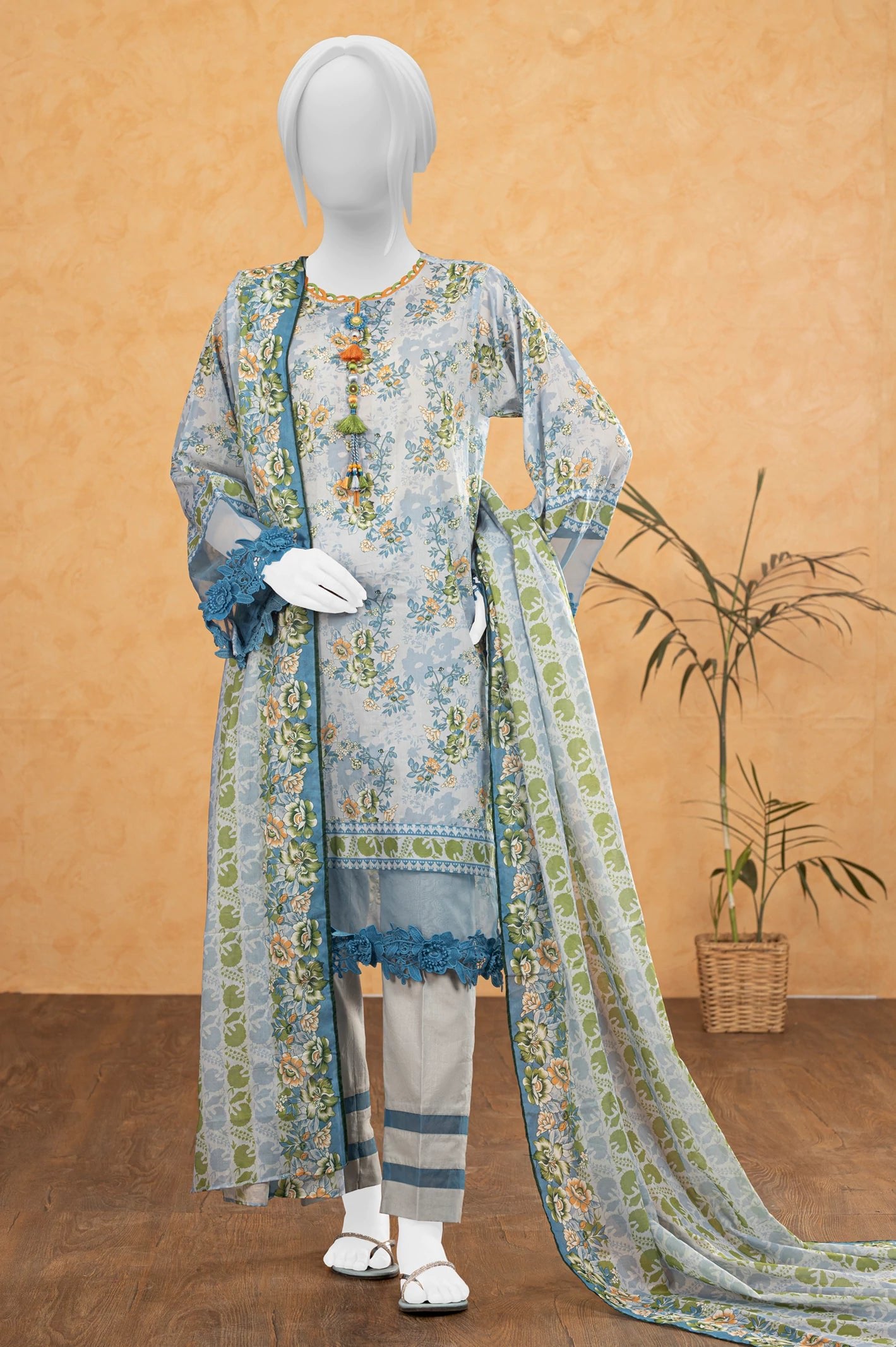 Diners 3Pc Printed Lawn Suit (WU31540-L-BLUE)