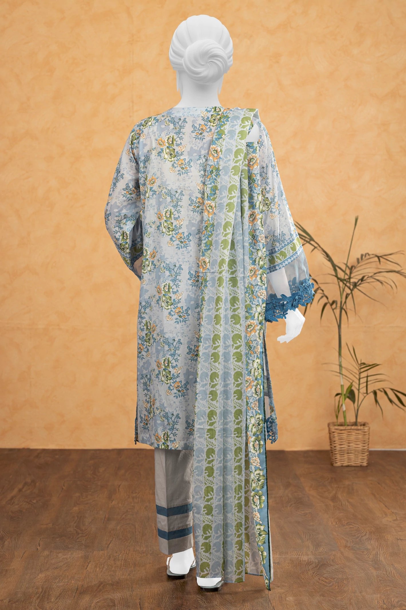 Diners 3Pc Printed Lawn Suit (WU31540-L-BLUE)