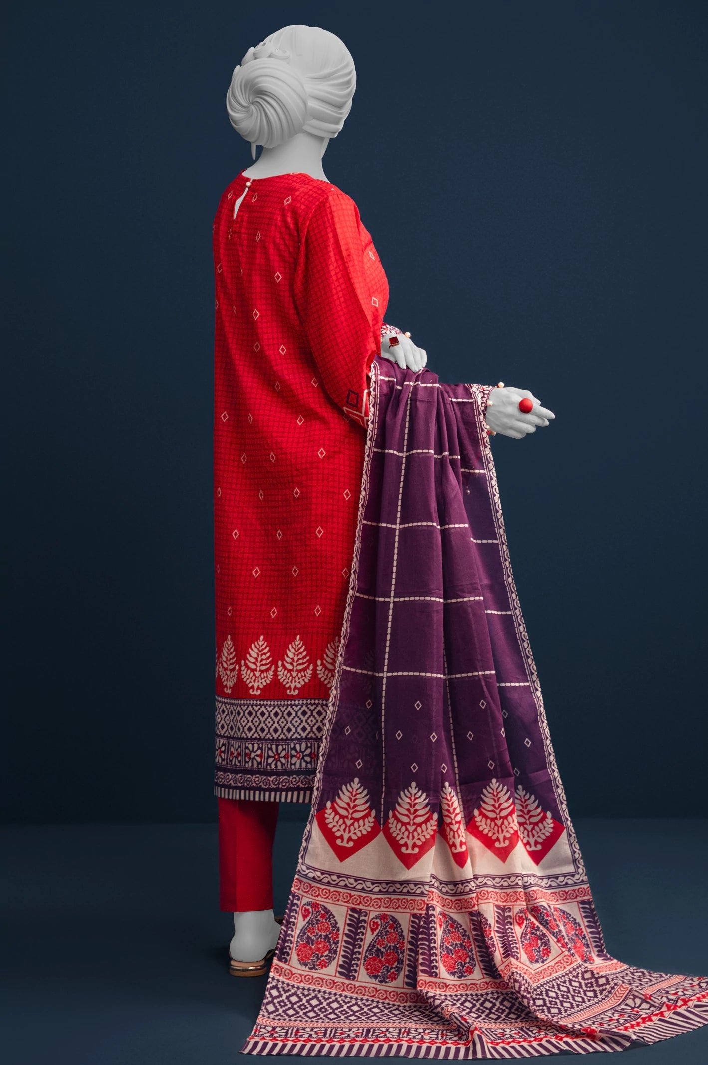 Diners 3Pc Printed Lawn Suit (WU31636-RED) gulbuy.com