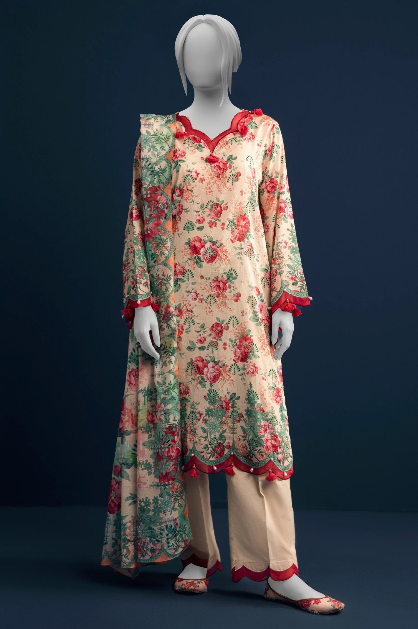 Diners 3Pc Printed Lawn Suit (WU31642-CREAM)