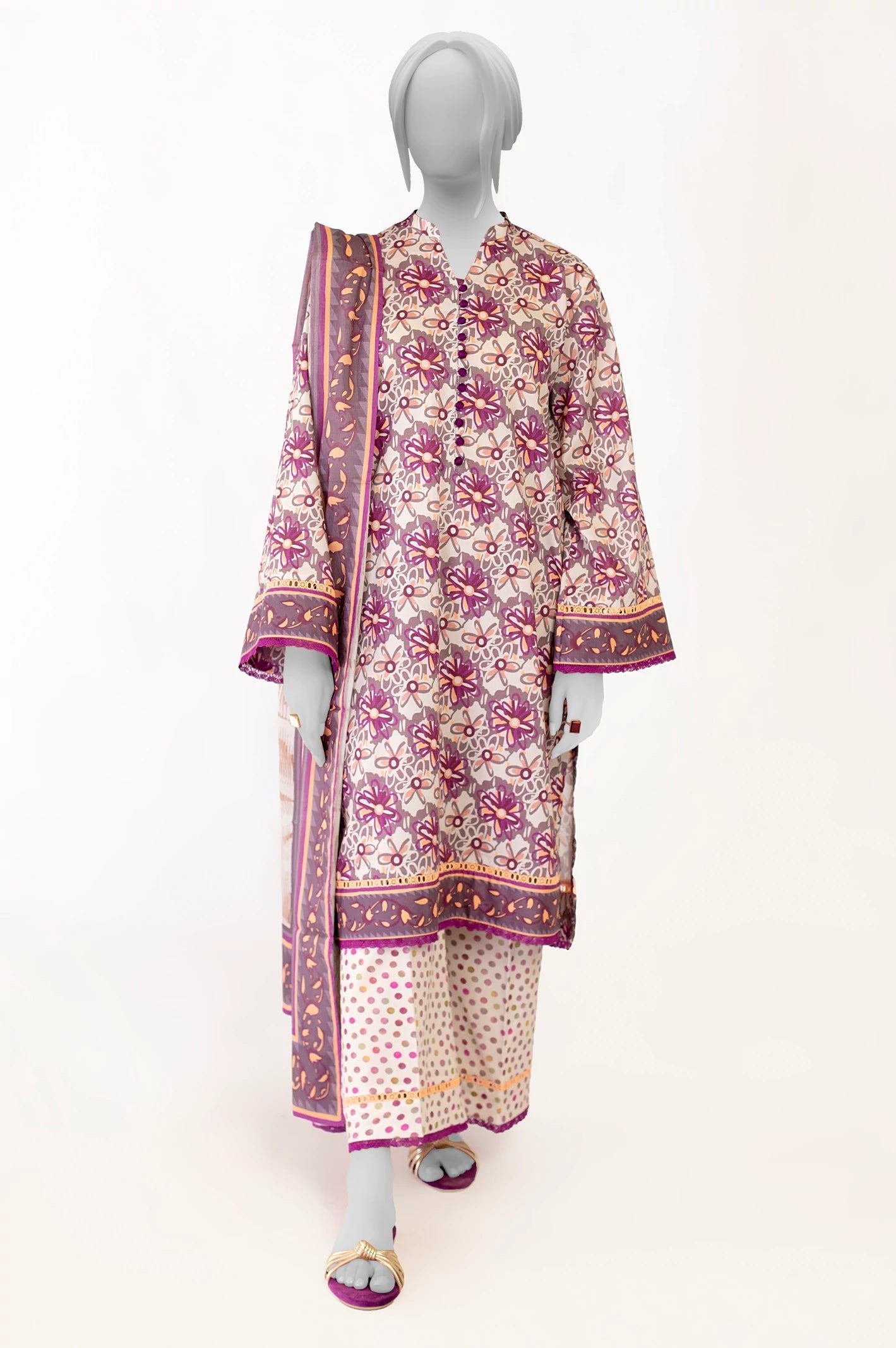 Diners 3Pc Printed Lawn Suit (WU31668-MAGENTA)