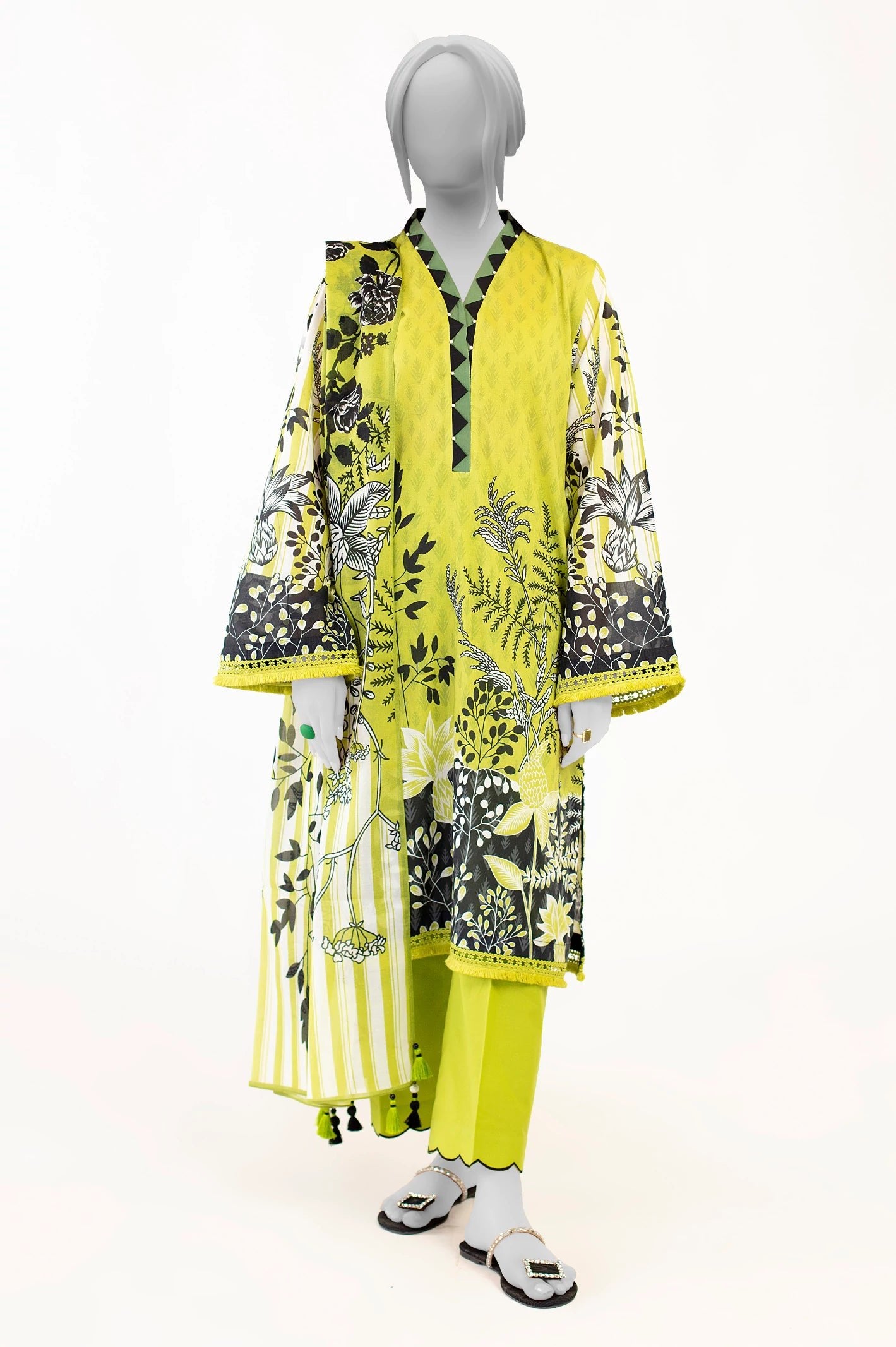 Diners 3Pc Printed Lawn Suit (WU31694-GREEN)