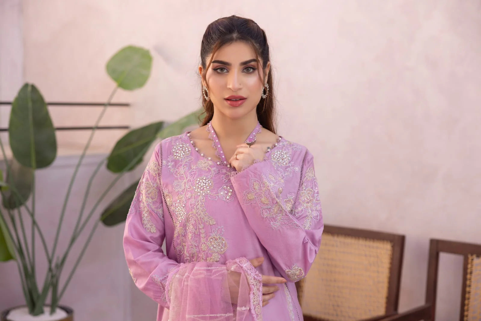 Nakoosh 3Pc Embroidered Kahddi Suit NF-6436 Lilac gulbuy.com