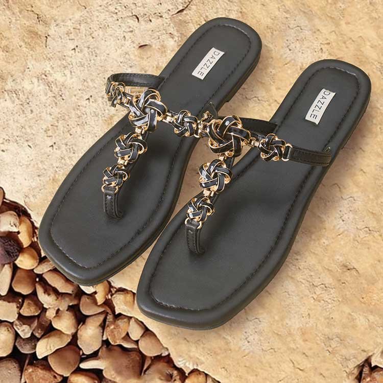 Dazzle Flat Slider Faux Leather Shoes Trinket (Black) gulbuy.com