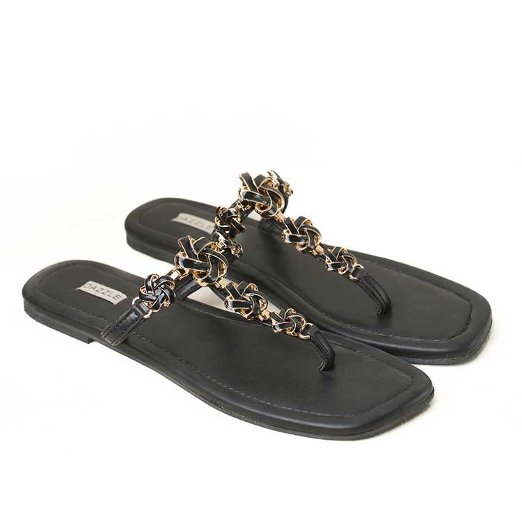 Dazzle Flat Slider Faux Leather Shoes Trinket (Black) gulbuy.com